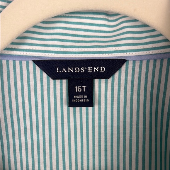Lands' End Aqua and White Striped Blouse Size 16T - Picture 3 of 10